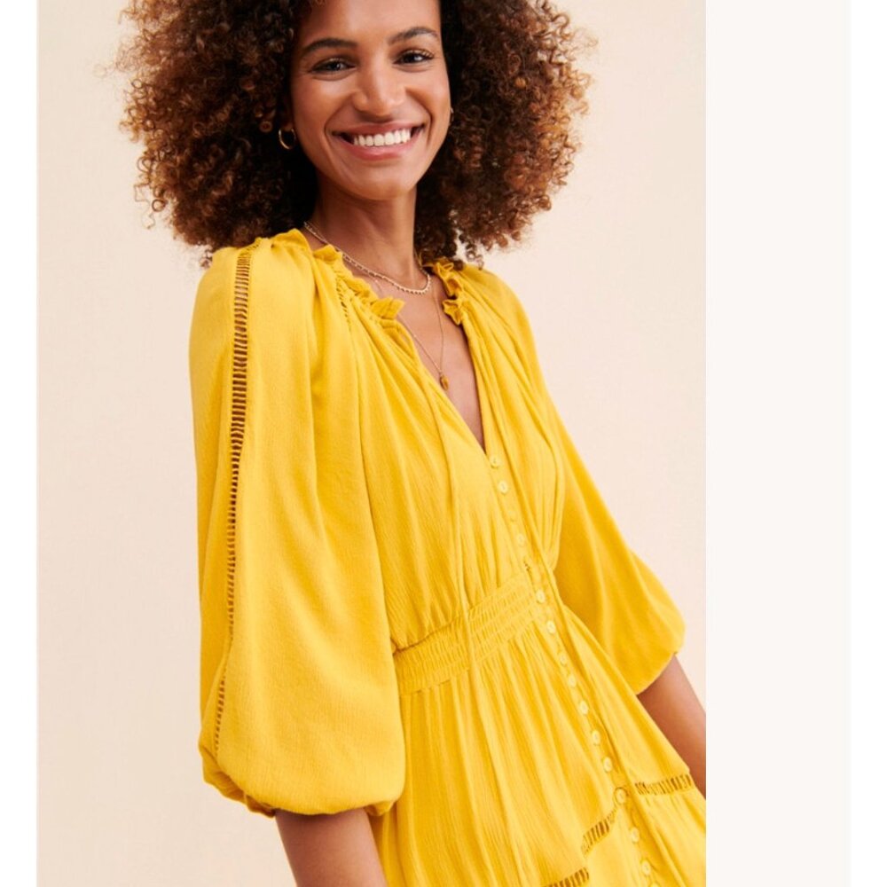 Anthropologie En Elly Sunset Tiered Golden Yellow Maxi Dress S - Picture 2 of 10